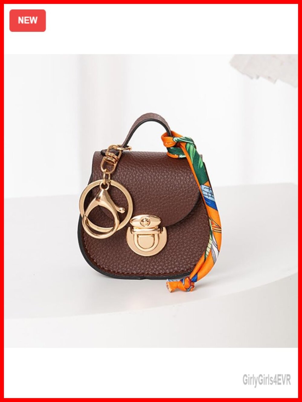 Mini Saddle Bag Keychain Charm PU Leather Coin Purse with Scarf